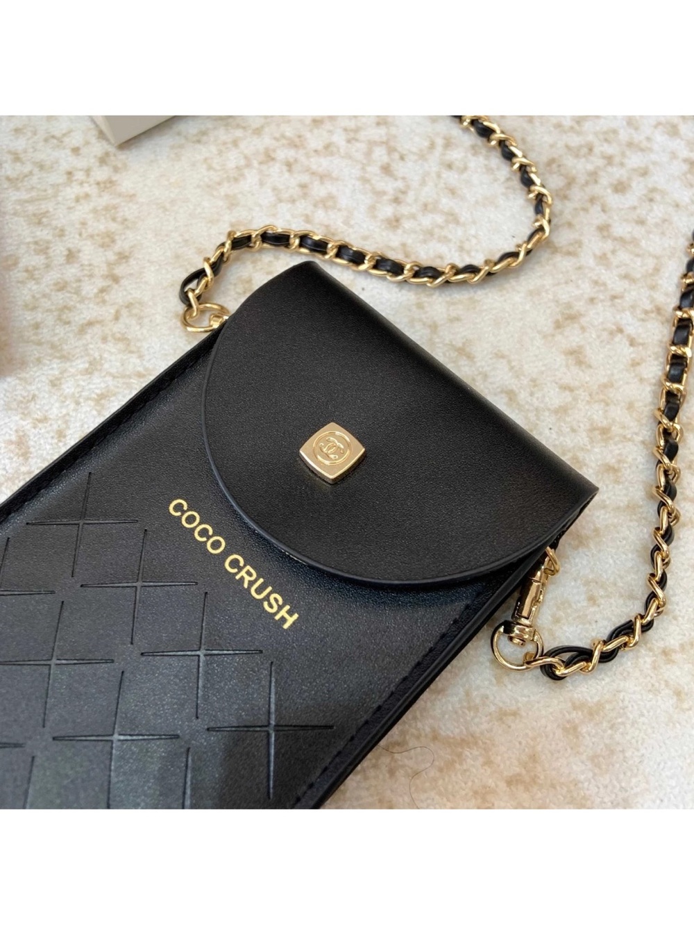 Chanel makeup GWP Black Quilted Crossbody Phone Bag with Gold Chain
